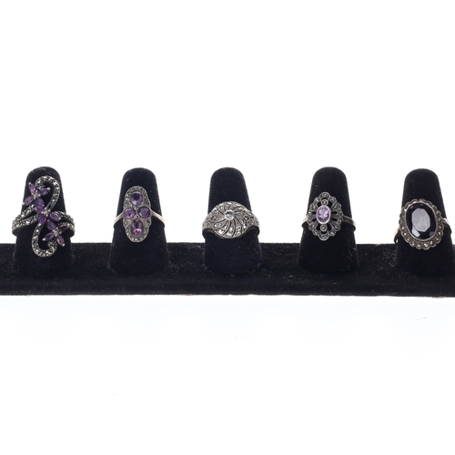 305 - Marcasite Silver Ring Collection incl. Amethyst, Garnet, 22g