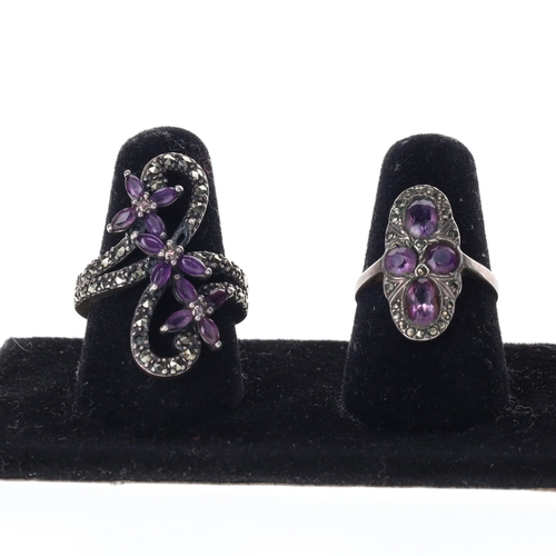 305 - Marcasite Silver Ring Collection incl. Amethyst, Garnet, 22g