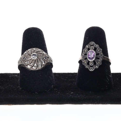 305 - Marcasite Silver Ring Collection incl. Amethyst, Garnet, 22g