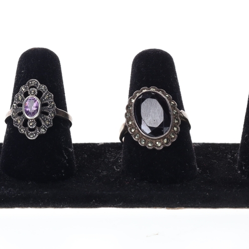305 - Marcasite Silver Ring Collection incl. Amethyst, Garnet, 22g