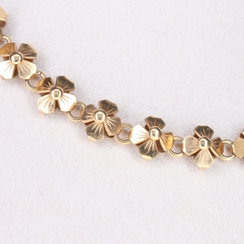32 - Mid Century Rolled Gold Floral Necklace