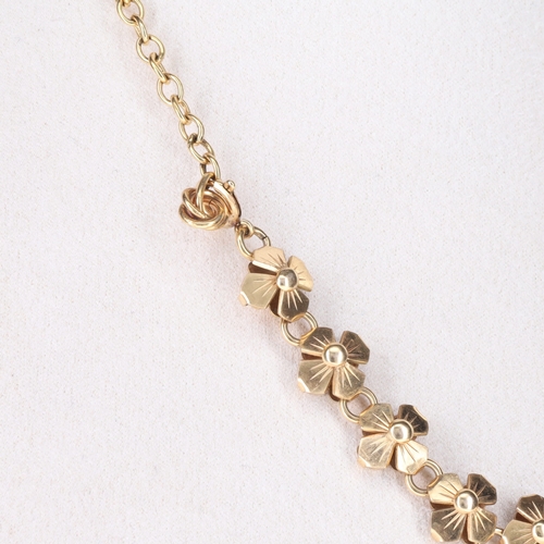 32 - Mid Century Rolled Gold Floral Necklace