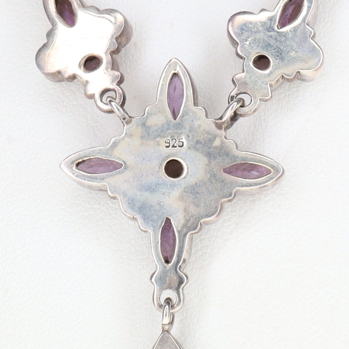 358 - Sterling Silver Gemstone Necklace Pair incl. Amethyst, Garnet, Peridot, 23.3g