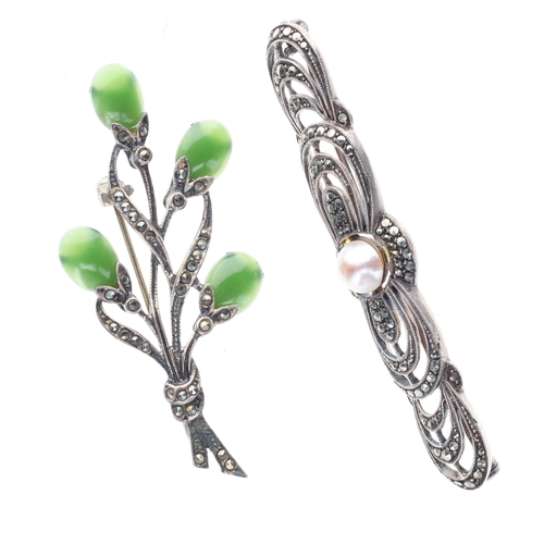 51 - Marcasite Silver Brooch Collection, 26.4g