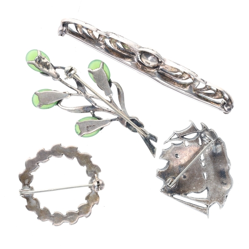 51 - Marcasite Silver Brooch Collection, 26.4g