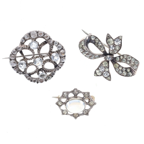 55 - Antique Silver Paste Brooch Collection incl. Moonstone, 19.3g