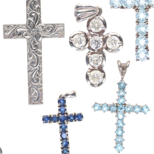 69 - Silver Cross Pendant Collection incl. Gemstone, Mid Century, Celtic, 38.7g
