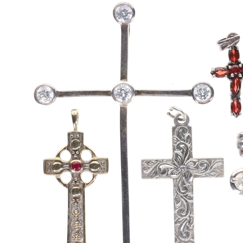 69 - Silver Cross Pendant Collection incl. Gemstone, Mid Century, Celtic, 38.7g