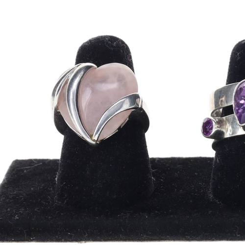 76 - Sterling Silver Gemstone Ring Collection incl. Moonstone, Amethyst, Rose Quartz, 19g