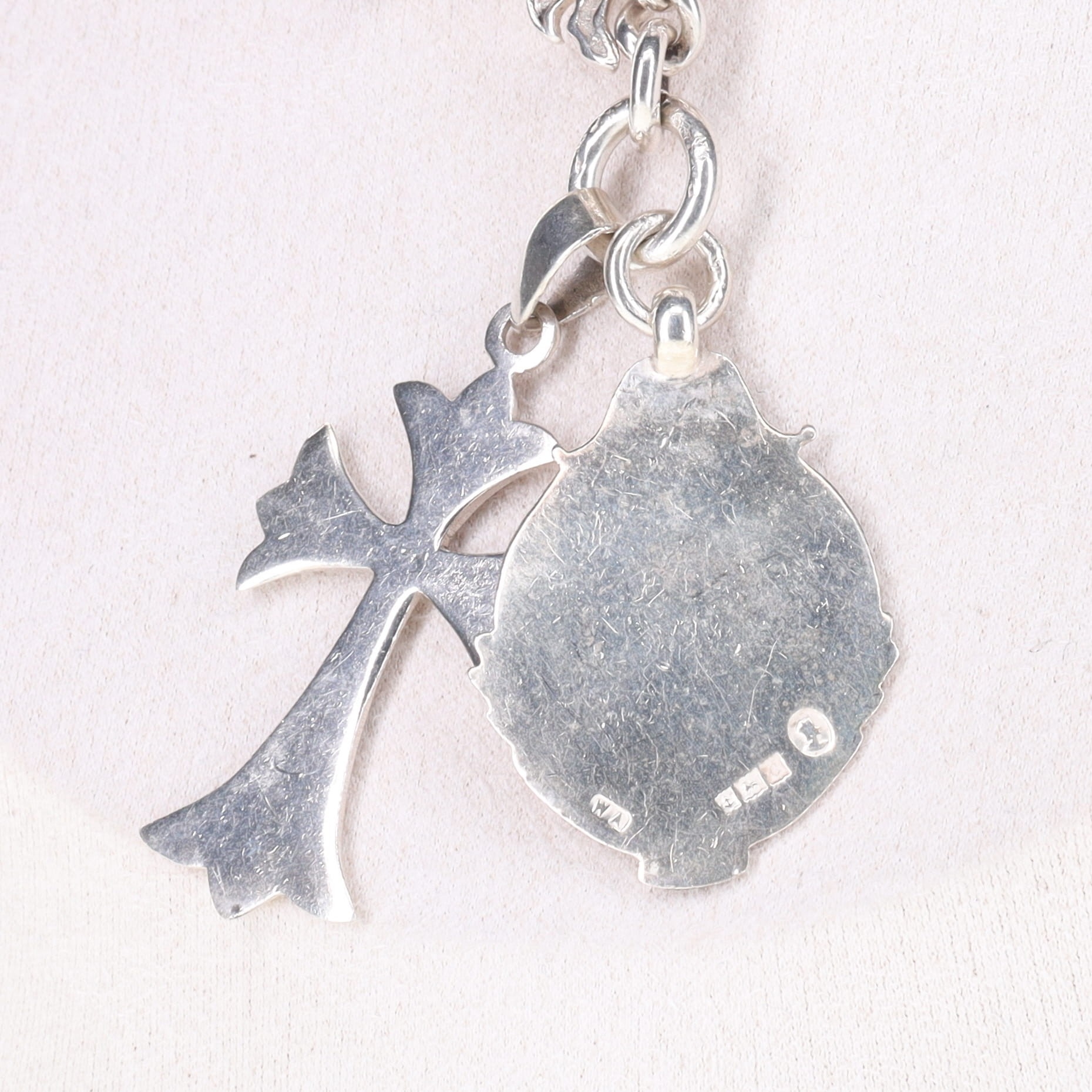 Antique Sterling Silver Watch Chain Necklace Conversion with Charms