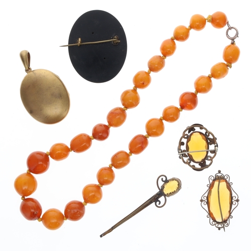 398 - Antique Jewellery Collection including Gold Plate, Amber, Mourning, Agate