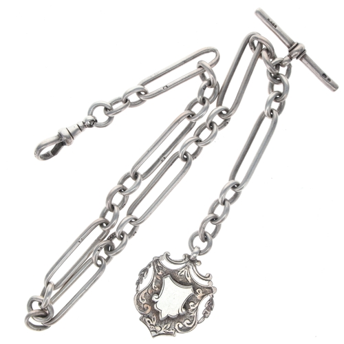 287 - Antique Sterling Silver Albert Watch Chain with Fob, 43g