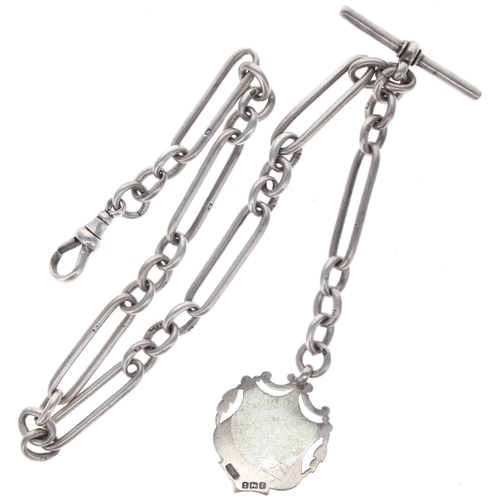 287 - Antique Sterling Silver Albert Watch Chain with Fob, 43g