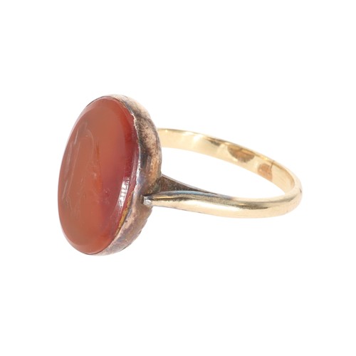 400 - Antique Carnelian Intaglio Gold Ring with Carved Seal, 4.1g