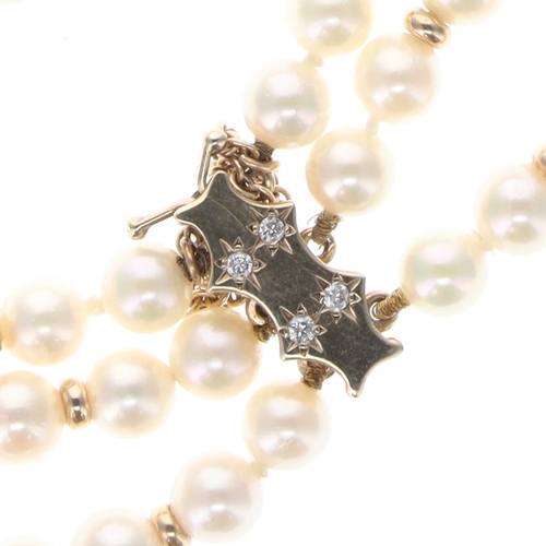 156 - Pearl and Diamond Multistrand 9ct Gold Bracelet, 26g
