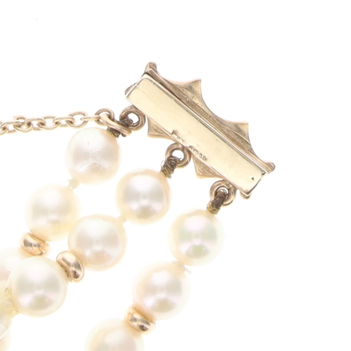156 - Pearl and Diamond Multistrand 9ct Gold Bracelet, 26g