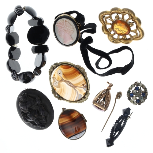 283 - Antique Jewellery Collection including Mourning, Agate, Locket, Cameo