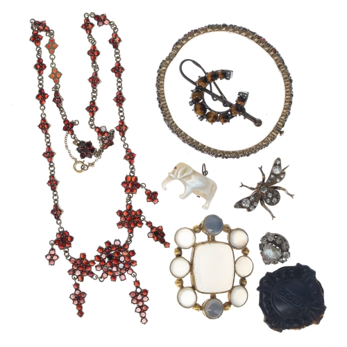 376 - Antique Jewellery Collection including Bohemian Garnet, Animal, Saphiret Glass