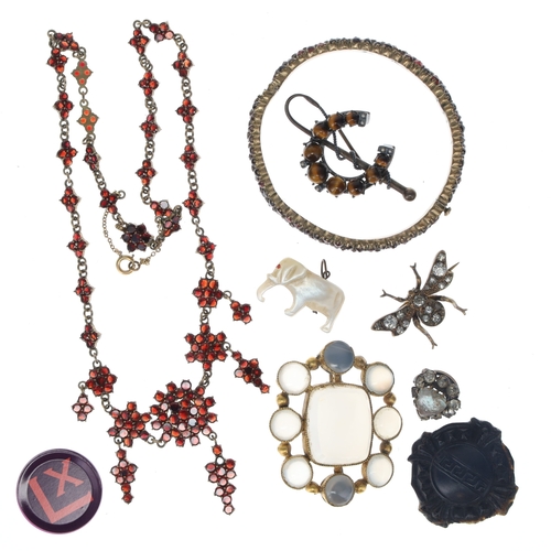 376 - Antique Jewellery Collection including Bohemian Garnet, Animal, Saphiret Glass