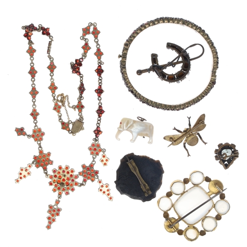 376 - Antique Jewellery Collection including Bohemian Garnet, Animal, Saphiret Glass