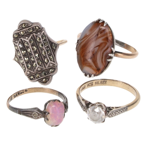 138 - Gold and Silver Ring Collection including Marcasite, Paste, 13.6g