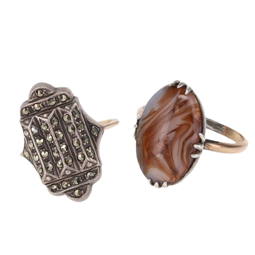 138 - Gold and Silver Ring Collection including Marcasite, Paste, 13.6g