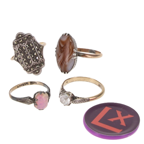 138 - Gold and Silver Ring Collection including Marcasite, Paste, 13.6g