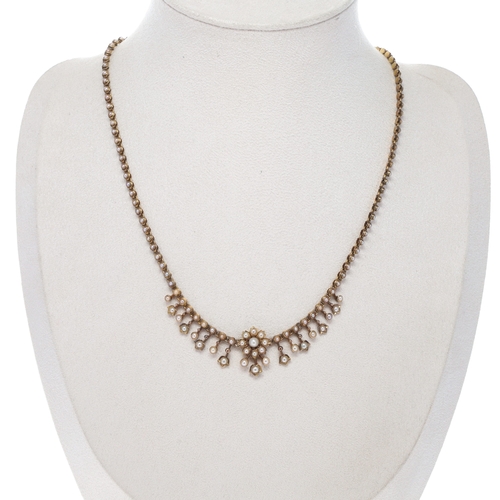 143 - Victorian Seed Pearl Gold Necklace, 14.6g