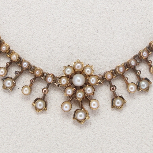 143 - Victorian Seed Pearl Gold Necklace, 14.6g