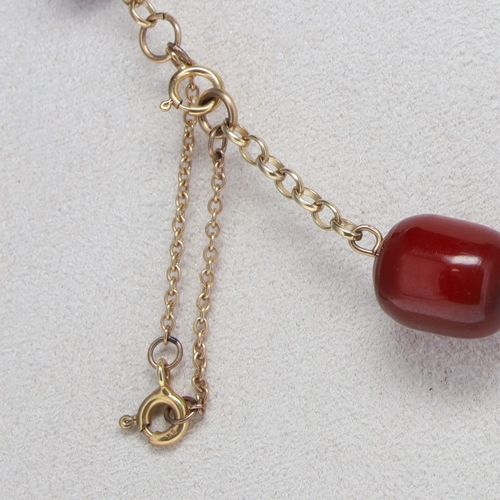 327 - Cherry Bakelite 9ct Gold Necklace, 27g