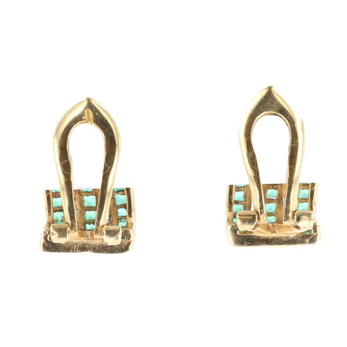 147 - Emerald and Diamond Channel Set Gold Earrings, 6g