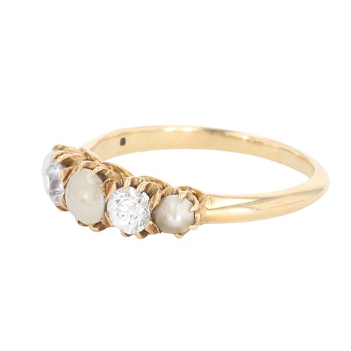 395 - Antique Diamond Split Pearl Five-Stone Gold Ring, 2.6g