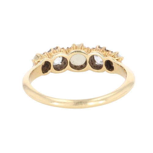 395 - Antique Diamond Split Pearl Five-Stone Gold Ring, 2.6g