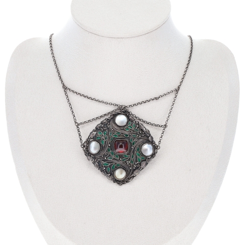 Arts and Crafts Silver Enamel Necklace, 19.3g