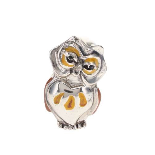36 - Silver and Enamel Miniature Owl Ornament, 17g