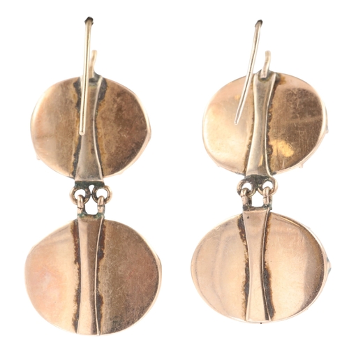 241 - Grand Tour Glass Panel Gold Drop Earrings, 8.3g