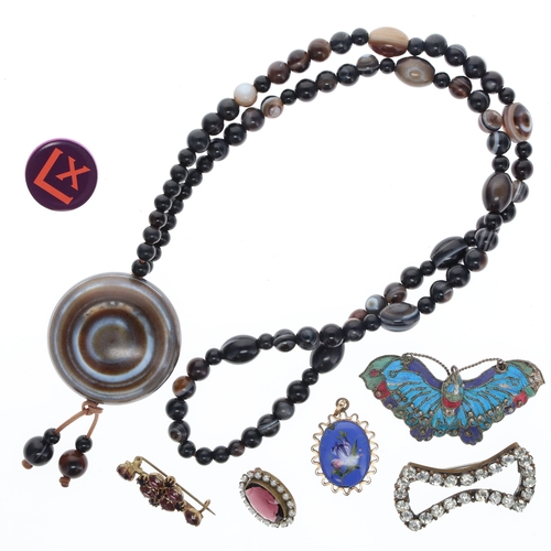 268 - Antique Jewellery Collection including Bullseye Agate, Kingfisher Wing, Enamel, Paste