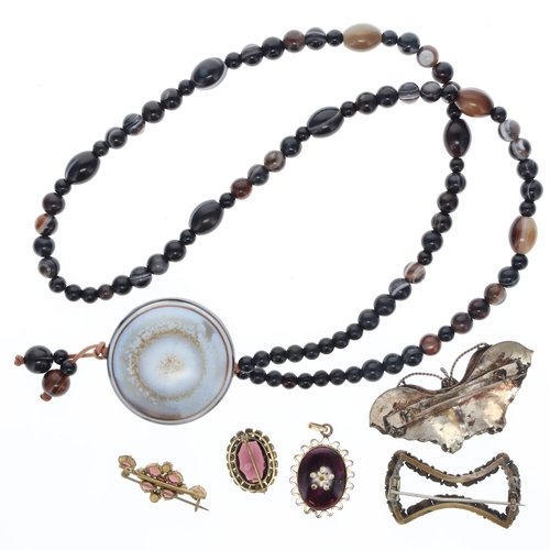 268 - Antique Jewellery Collection including Bullseye Agate, Kingfisher Wing, Enamel, Paste