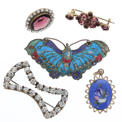 268 - Antique Jewellery Collection including Bullseye Agate, Kingfisher Wing, Enamel, Paste