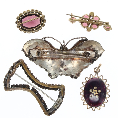 268 - Antique Jewellery Collection including Bullseye Agate, Kingfisher Wing, Enamel, Paste