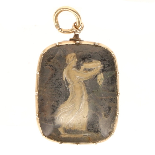270 - Reverse Carved Crystal Gold Mourning Pendant Conversion, 4.2g