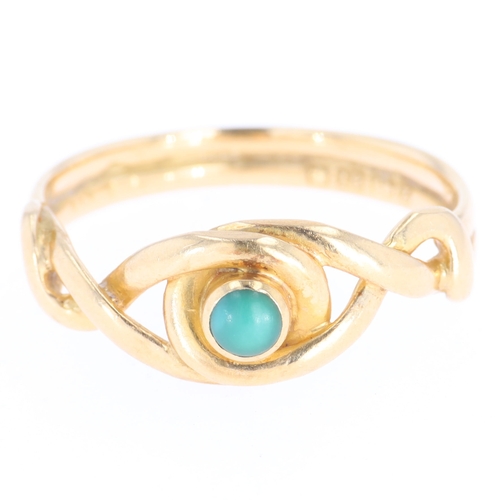 284 - Antique Turquoise Knotwork 18ct Gold Ring, 2.8g