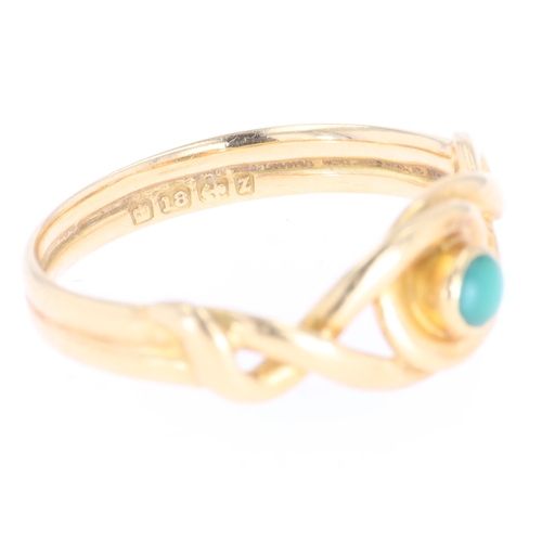 284 - Antique Turquoise Knotwork 18ct Gold Ring, 2.8g