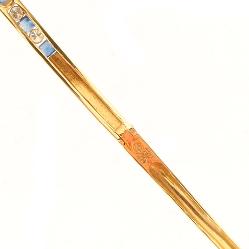 366 - Sapphire and Diamond Channel Set 18ct Gold Bangle, 9.5g