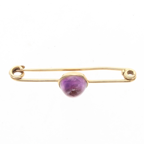 368 - Amethyst Cabochon Gold Bar Brooch, 4.2g