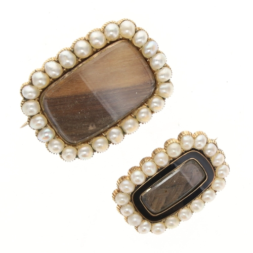 370 - Georgian Split Pearl Mourning Hairwork Brooches, 13g