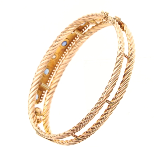 372 - Victorian Sapphire and Diamond 9ct Gold Bangle, 12.9g