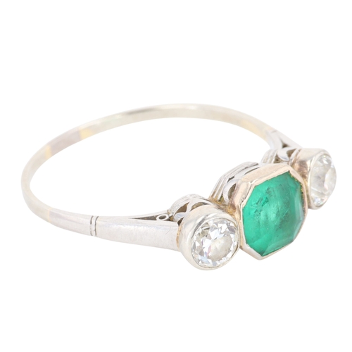 374 - Emerald and Diamond Gold and Platinum Trilogy Ring, 3g