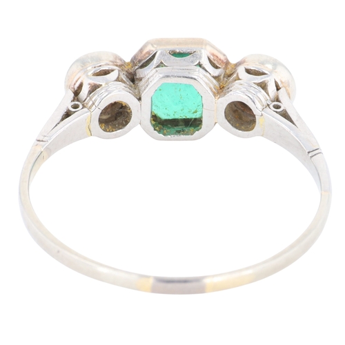 374 - Emerald and Diamond Gold and Platinum Trilogy Ring, 3g