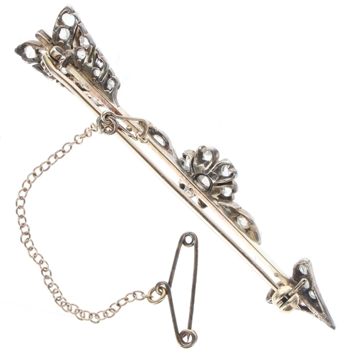 376 - Antique Old Mine Cut and Rose Cut Diamond Gold and Silver Arrow Brooch, 4.9g